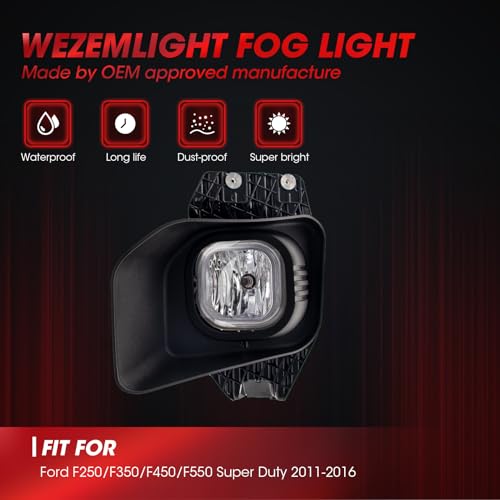 WEZEMLIGHT Fog Lights Assembly Compatible With Ford F250/F350/F450/F550 Super Duty 2011-2016 Included Switch And Wiring Kit OEM Part Number:BC3Z15200A, BC3Z15201A, FO2593230/ FO2592230(Clear Lens) - Image 5