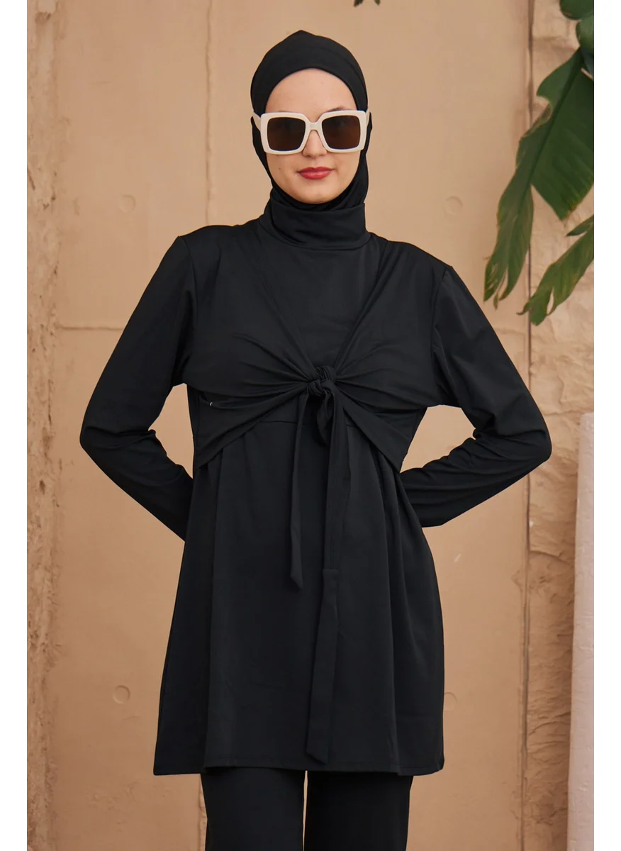 Remsa Mayo Remsa Swimsuit Lycra Fully Covered Butterfly Double Breasted Hijab Swimsuit 4024 Black