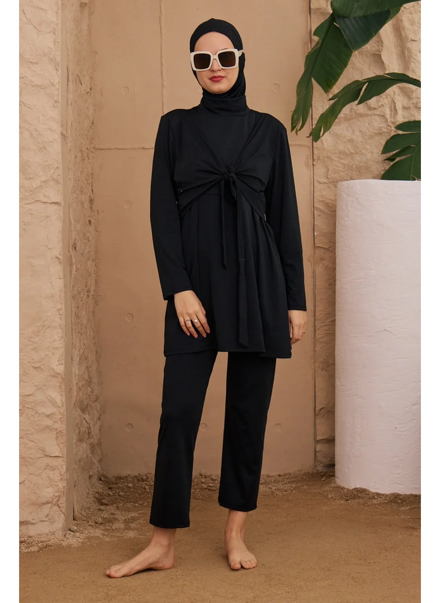 Remsa Mayo Remsa Swimsuit Lycra Fully Covered Butterfly Double Breasted Hijab Swimsuit 4024 Black