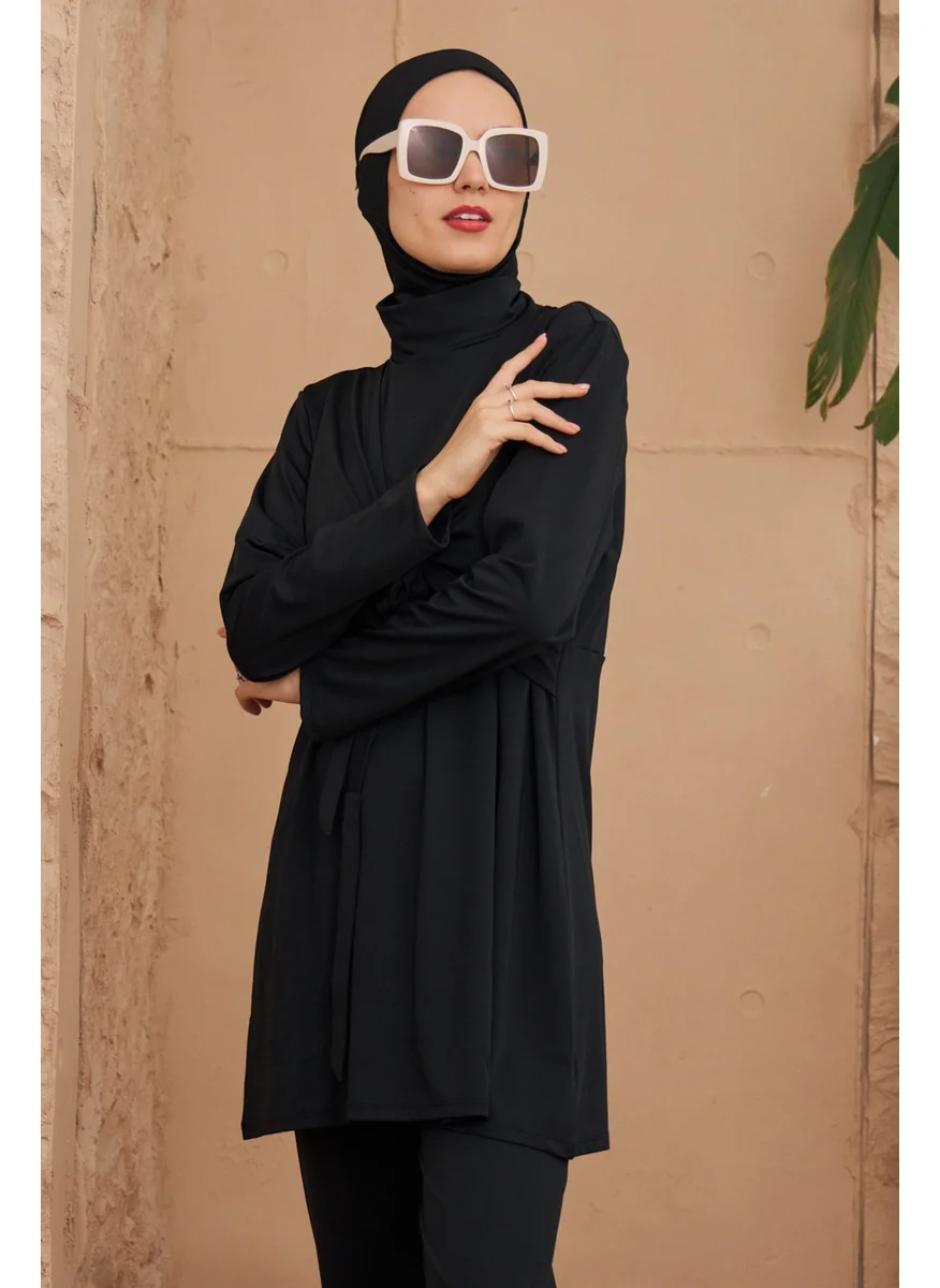 Remsa Mayo Remsa Swimsuit Lycra Fully Covered Butterfly Double Breasted Hijab Swimsuit 4024 Black