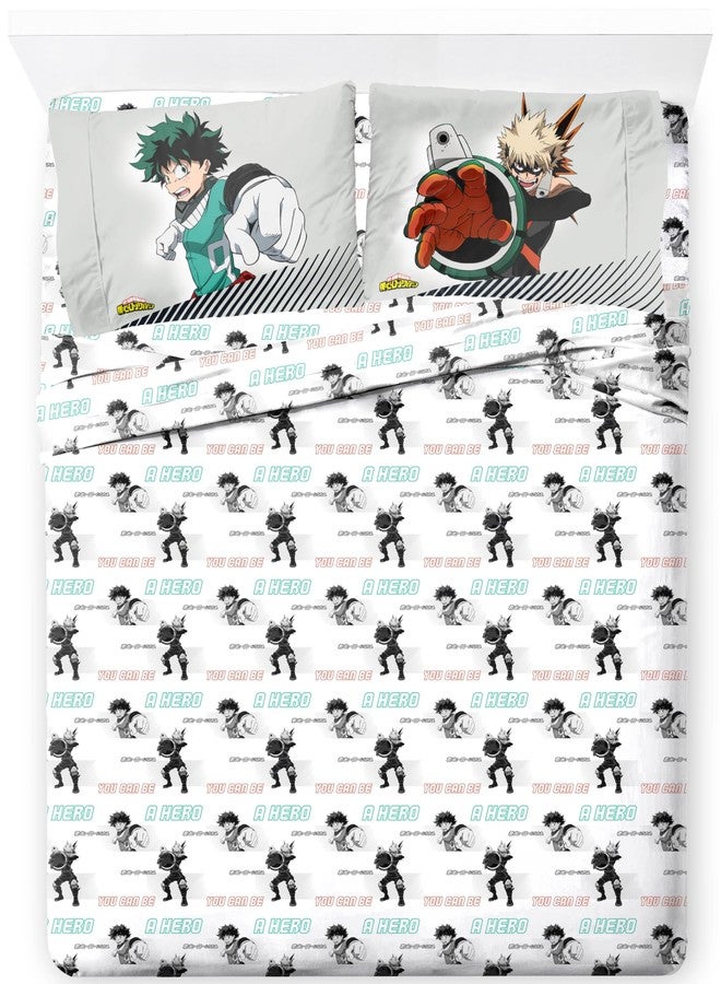 Jay Franco Kids Sheet Set with Fitted, Flat Sheets & Pillow Cover - Ultra-Soft Bedding with Pillowcase for Room Decor, White - My Hero Academia, 4 Piece Full - Image 1