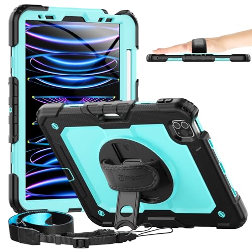 Timecity Case for iPad Pro 11 inch 2022/2021 (4th/ 3rd Generation), Shockproof with Screen Protector, Swivel Stand, Handle, Shoulder Strap, Pencil Holder Case for iPad Pro 11 Inch- Light Blue - Image 1