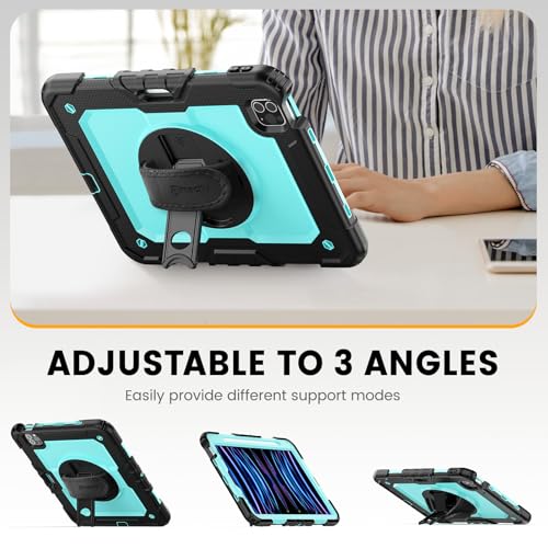 Timecity Case for iPad Pro 11 inch 2022/2021 (4th/ 3rd Generation), Shockproof with Screen Protector, Swivel Stand, Handle, Shoulder Strap, Pencil Holder Case for iPad Pro 11 Inch- Light Blue - Image 4