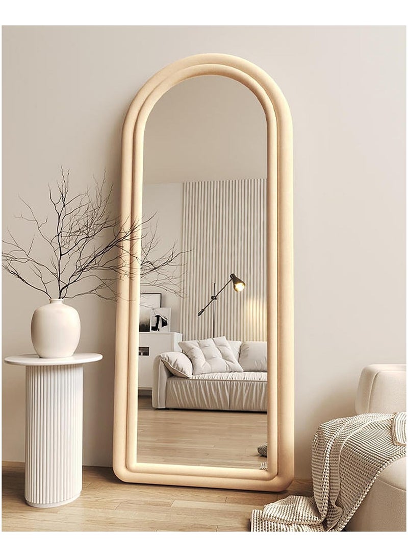 Vparty Arched Floor Mirror, 63"x24" Large Full-Length Mirror with Stand – Freestanding or Wall-Mounted Full Body Mirror, Flannel Frame, Elegant and Functional Home Decor for Bedroom, Living Room, Hallway, Dressing Room, 160x60cm – Modern, Stylish Wall Mirror (Beige)  - Image 1