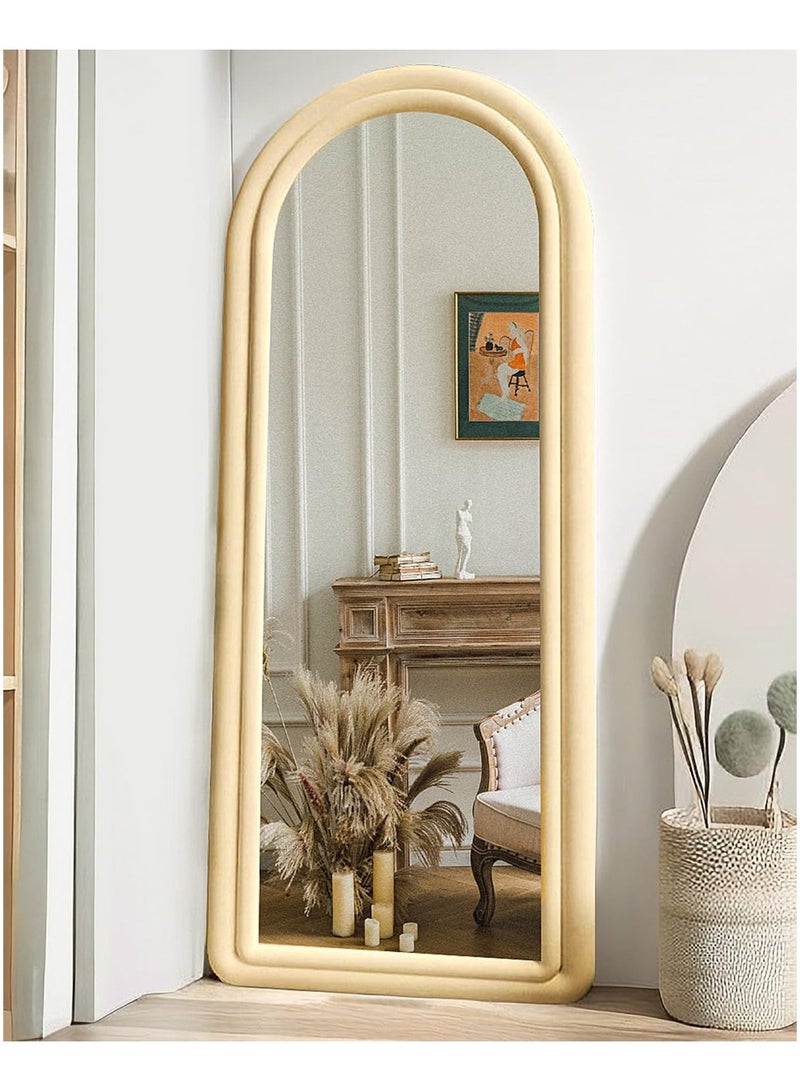 Vparty Arched Floor Mirror, 63"x24" Large Full-Length Mirror with Stand – Freestanding or Wall-Mounted Full Body Mirror, Flannel Frame, Elegant and Functional Home Decor for Bedroom, Living Room, Hallway, Dressing Room, 160x60cm – Modern, Stylish Wall Mirror (Beige)  - Image 2