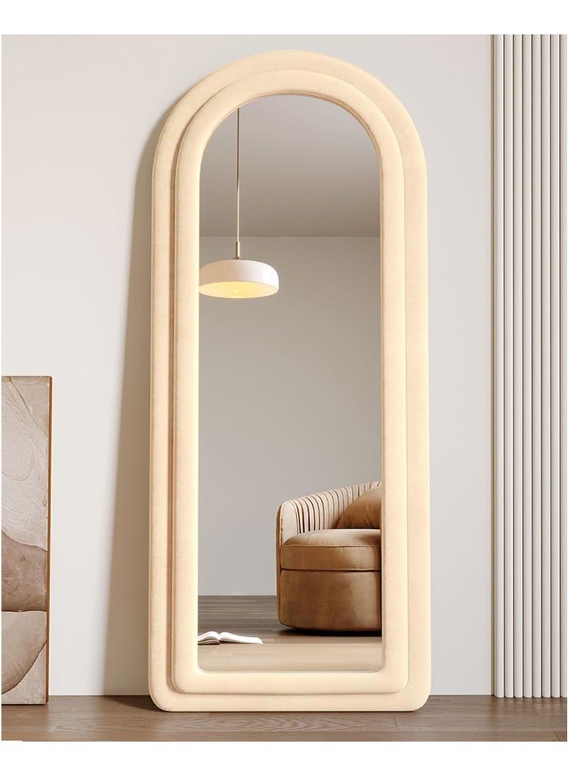 Vparty Arched Floor Mirror, 63"x24" Large Full-Length Mirror with Stand – Freestanding or Wall-Mounted Full Body Mirror, Flannel Frame, Elegant and Functional Home Decor for Bedroom, Living Room, Hallway, Dressing Room, 160x60cm – Modern, Stylish Wall Mirror (Beige)  - Image 3