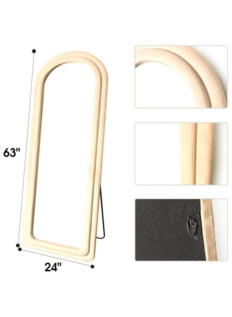 Vparty Arched Floor Mirror, 63"x24" Large Full-Length Mirror with Stand – Freestanding or Wall-Mounted Full Body Mirror, Flannel Frame, Elegant and Functional Home Decor for Bedroom, Living Room, Hallway, Dressing Room, 160x60cm – Modern, Stylish Wall Mirror (Beige)  - Image 4