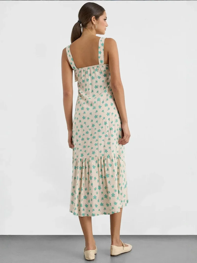 HICCUP cream with light blue floral print Printed Ruffle Midi Dress for Women | Best Price UAE