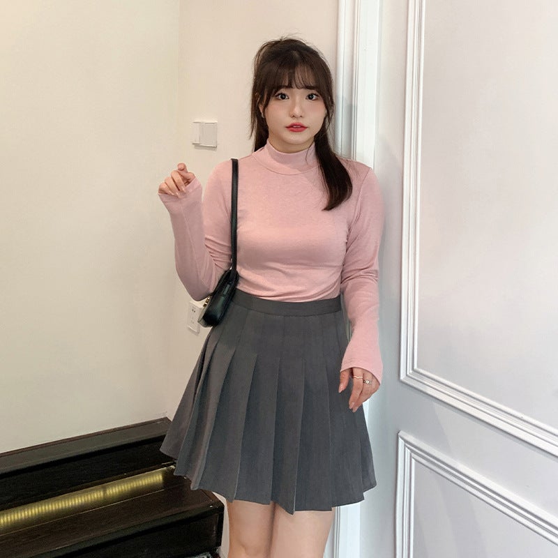 Plus Size Pleated Mini Skirt Autumn Winter New gray  - Image 4