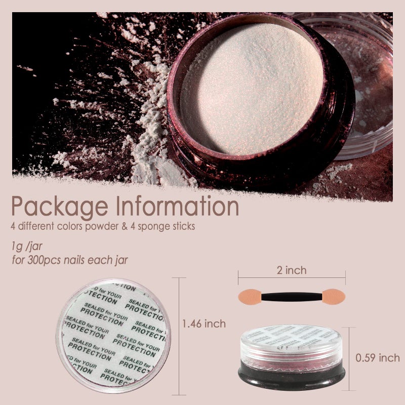 Allstarry Chrome Nail Powder 4 Colors Iridescent Aurora Powder Metallic Mirror Effect Pigment Pearlescent Purple Mermaid Unicorn Glitter for Nail Art Manicure Decoration Home DIY Salon - Image 4