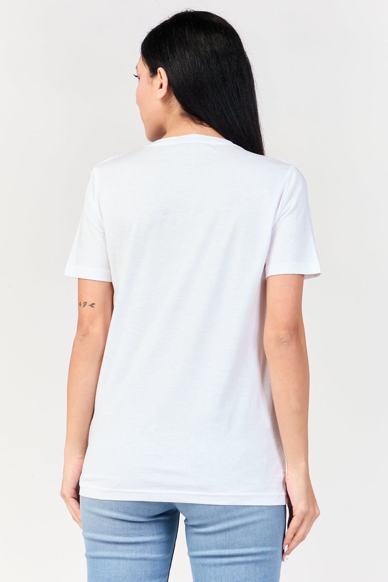 UNDIZ Women Crew Neck Graphic Print Short Sleeve T-Shirt, White - Image 4