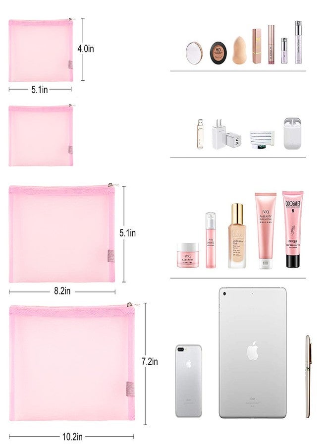 EASYFUN Mesh Pouch, Make up Bag with Zipper Cosmetic Organizer Pouch for Daily or Travel to Keep Small Items, 4 PCS Pink - Image 2