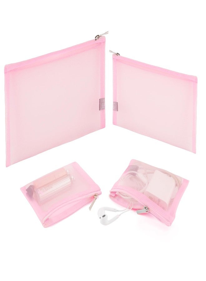 EASYFUN Mesh Pouch, Make up Bag with Zipper Cosmetic Organizer Pouch for Daily or Travel to Keep Small Items, 4 PCS Pink - Image 1