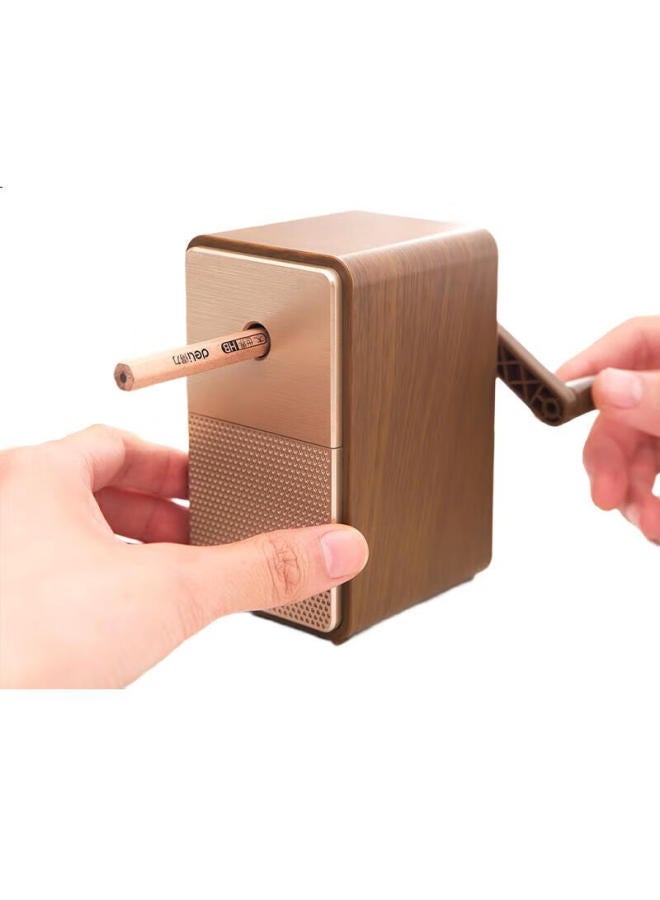 Deli Student Pencil Sharpener With 5 Adjustable Tip Thickness Settings, Automatic Pencil Feeding, Hand-Cranked Rotary Blade, Pencil Sharpener, Exam Birthday Back-To Gift Brown - Image 2