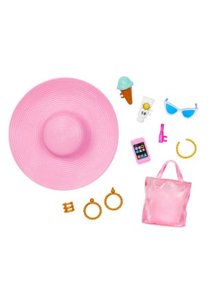 Doll with Pink and White Swimsuit, Sun Hat, Tote Bag and Beach-Themed Accessories - view 3