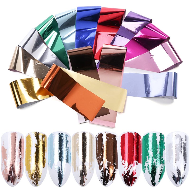 14 Sheets Gold Nail Foils Transfer Stickers  Holographic Effect Metallic Nail Art Foil Stickers in Color Gold and Silver