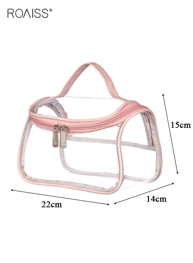 roaiss Simple Large Capacity Toiletry Bag Portable Travel Cosmetic Bag Lightweight Waterproof Storage Bag Suitable for School Trips and Outings Pillow Three-Dimensional Zipper Transparent Pink - Image 2