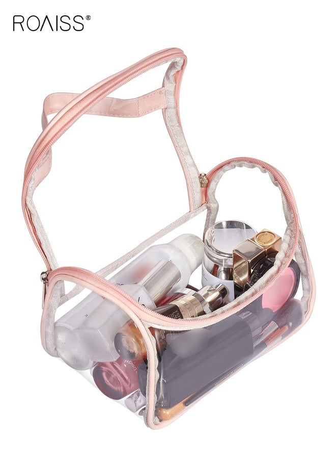 roaiss Simple Large Capacity Toiletry Bag Portable Travel Cosmetic Bag Lightweight Waterproof Storage Bag Suitable for School Trips and Outings Pillow Three-Dimensional Zipper Transparent Pink - Image 4