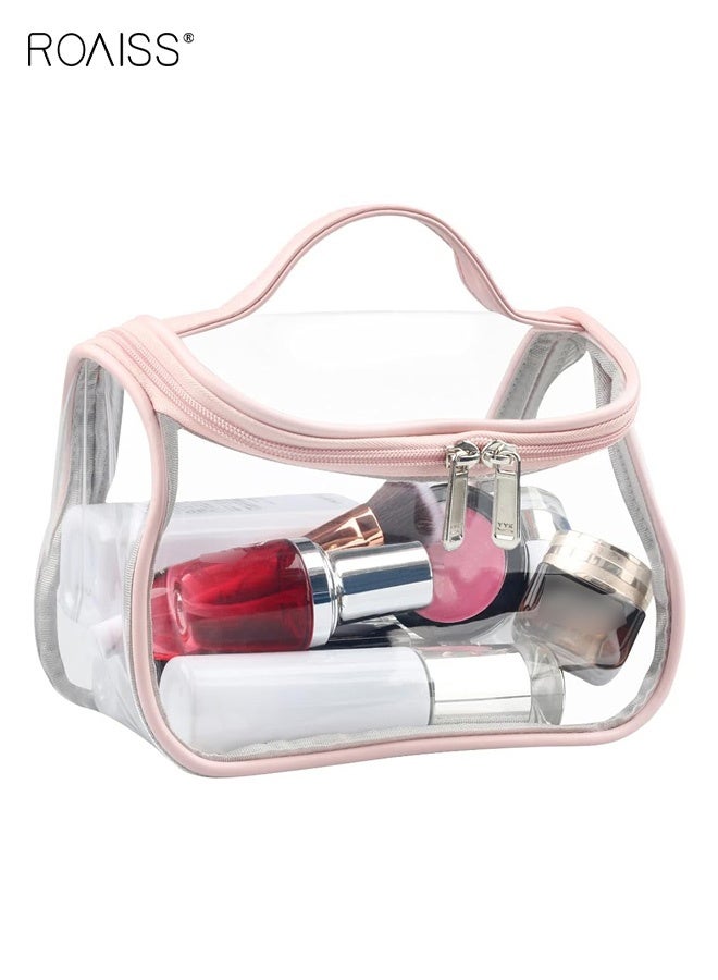 roaiss Simple Large Capacity Toiletry Bag Portable Travel Cosmetic Bag Lightweight Waterproof Storage Bag Suitable for School Trips and Outings Pillow Three-Dimensional Zipper Transparent Pink - Image 1