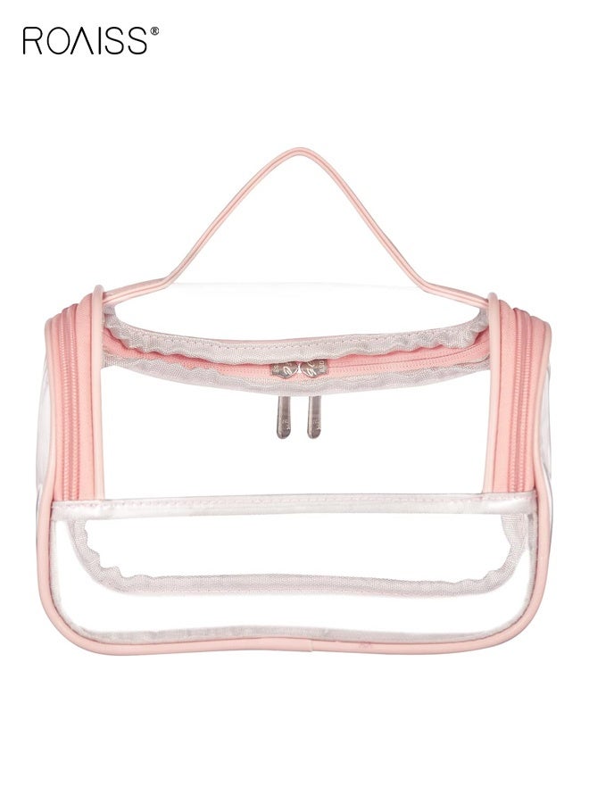 roaiss Simple Large Capacity Toiletry Bag Portable Travel Cosmetic Bag Lightweight Waterproof Storage Bag Suitable for School Trips and Outings Pillow Three-Dimensional Zipper Transparent Pink - Image 3