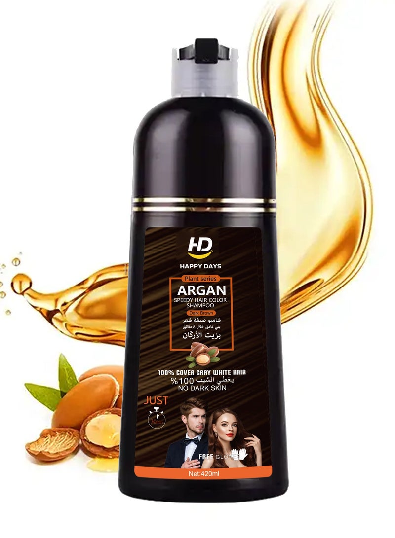 HAPPY DAYS Argan Hair Color Shampoo Dark brown 420ml+6 Hair Color Shampoo with Olive Oil 20ml *6 - Image 3