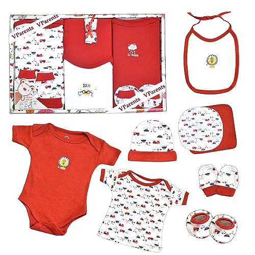 Vparents Bitsy New Born Baby Gift Set (Red, Pack of 8) - Image 1