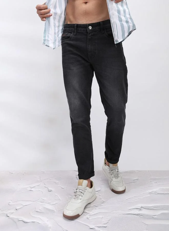 The Indian Garage Co The Indian Garage Co Men Dark Wash Slim Fit Black Jeans