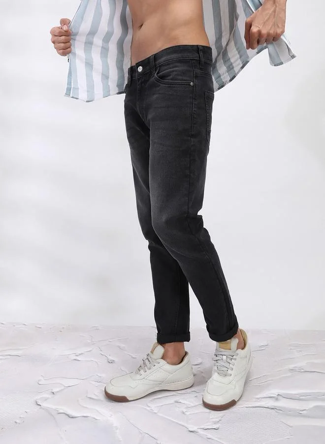 The Indian Garage Co The Indian Garage Co Men Dark Wash Slim Fit Black Jeans