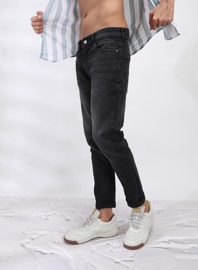 شركة المرآب الهندية جينز مشطوف غامق بقصة ضيقة - Image 2