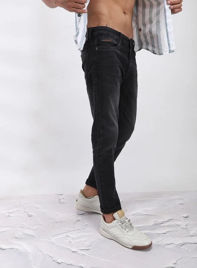 The Indian Garage Co Black The Indian Garage Co Men Dark Wash Slim Fit Black Jeans for Men | Best Price UAE