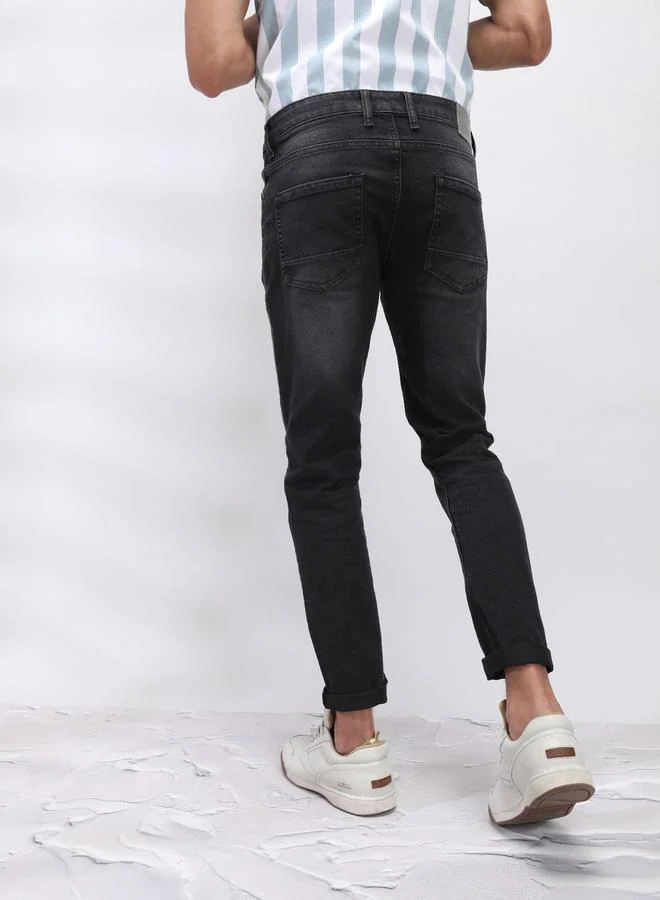 The Indian Garage Co Black The Indian Garage Co Men Dark Wash Slim Fit Black Jeans for Men | Best Price UAE