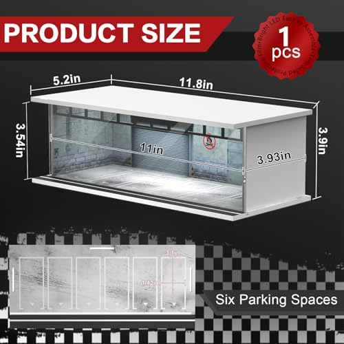 SAMYUCHO 164 Scale Diecast Display Case for Hot Wheels Matchbox Cars Toy Car Model Mini Garage with LED Light and Acrylic Cover Stackable Parking Lot Diorama Storage for Collection Present - Image 5