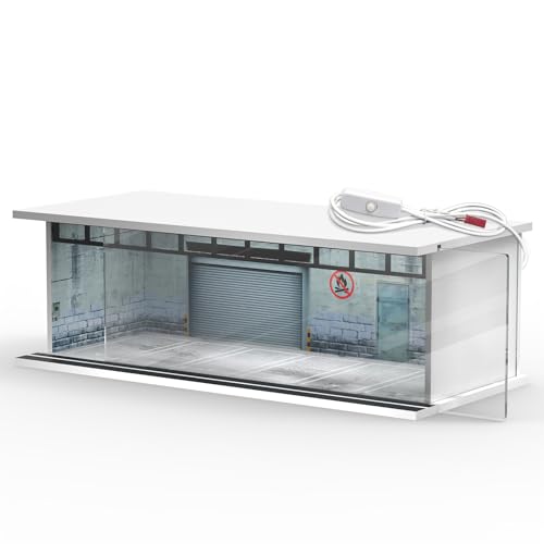 SAMYUCHO 164 Scale Diecast Display Case for Hot Wheels Matchbox Cars Toy Car Model Mini Garage with LED Light and Acrylic Cover Stackable Parking Lot Diorama Storage for Collection Present - Image 1