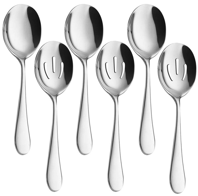 AOOSY Serving Spoons x 3, Slotted Spoons x 3, 8.7 inches Utility Advanced Performance Skimmer Perforated, Stainless Steel Serving Utensils Set for Buffet Can Banquet Cooking Kitchen Basics - Image 1