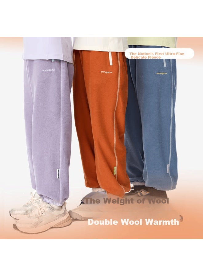 Onmygame Nuonuo Family Children's Fleece-lined Long Pants Autumn Winter Boys Girls Warm Dark Orange 160 - Image 1