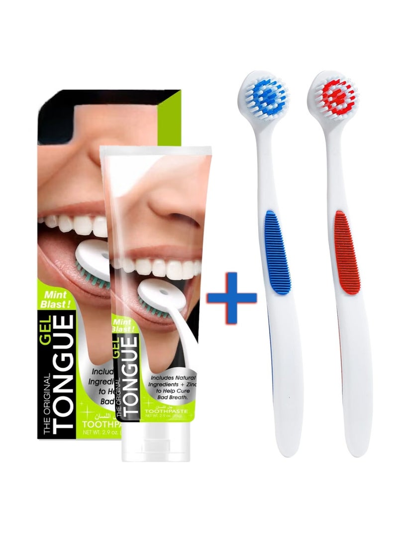 The Original Gel Tongue Cleaner Kit with Mint Blast Gel and 2 Tongue Brushes