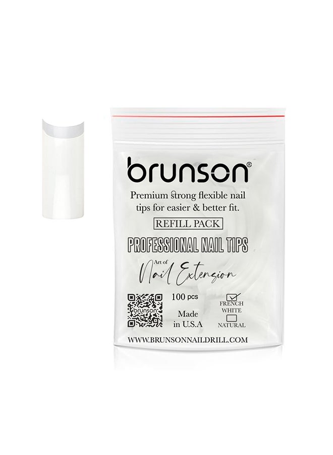 brunson نصائح أظافر زائفة كلاسيكية فرنسية بيضاء احترافية عبوة إعادة تعبئة 100 قطعة - الحجم 0, CLFCN0 - Image 1