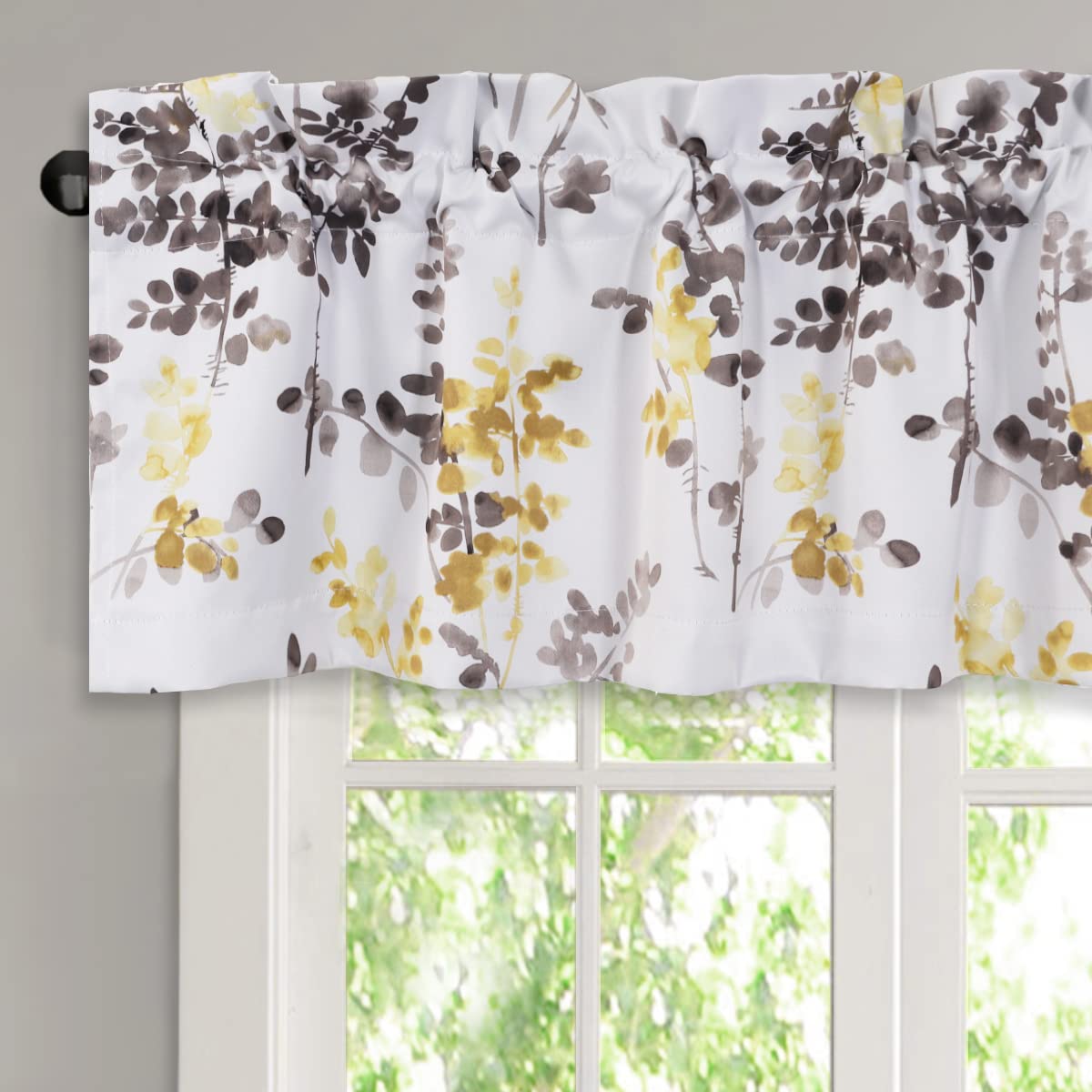 H.VERSAILTEX HVERSAILTEX Valance for Kitchen WindowsBathroomLiving RoomBedroom Blackout Window Valance Thermal Insulated Rod Pocket Valance Curtains 52 W x 18 L 2 Panels Floral Pattern in Grey and Yel