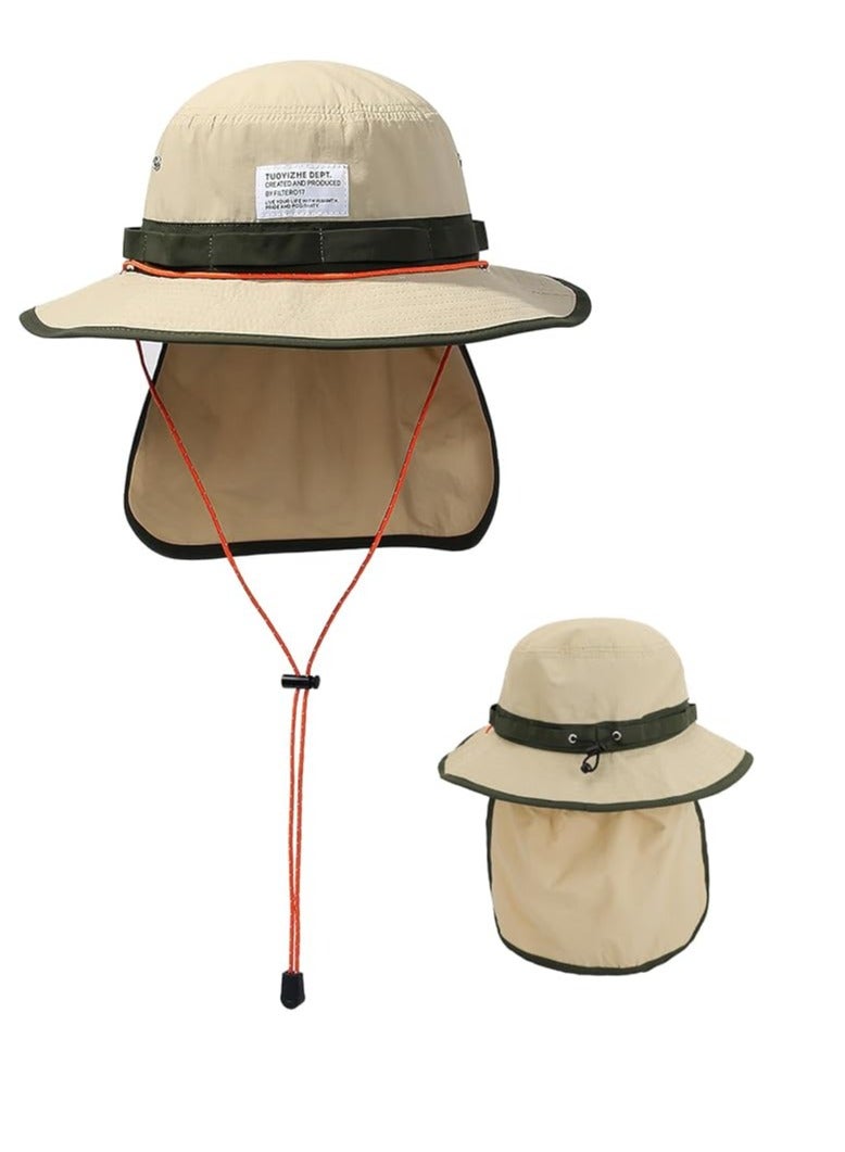 Excefore Waterproof Bucket Hat for Men Women, Quick Dry Wide Brim Boonie Hat Outdoor Fishing Hat with Neck Flap UV Protection Outdoor Sun Protective Jungle Hat Safari Hat Fishing Hat Unisex Khaki - Image 1