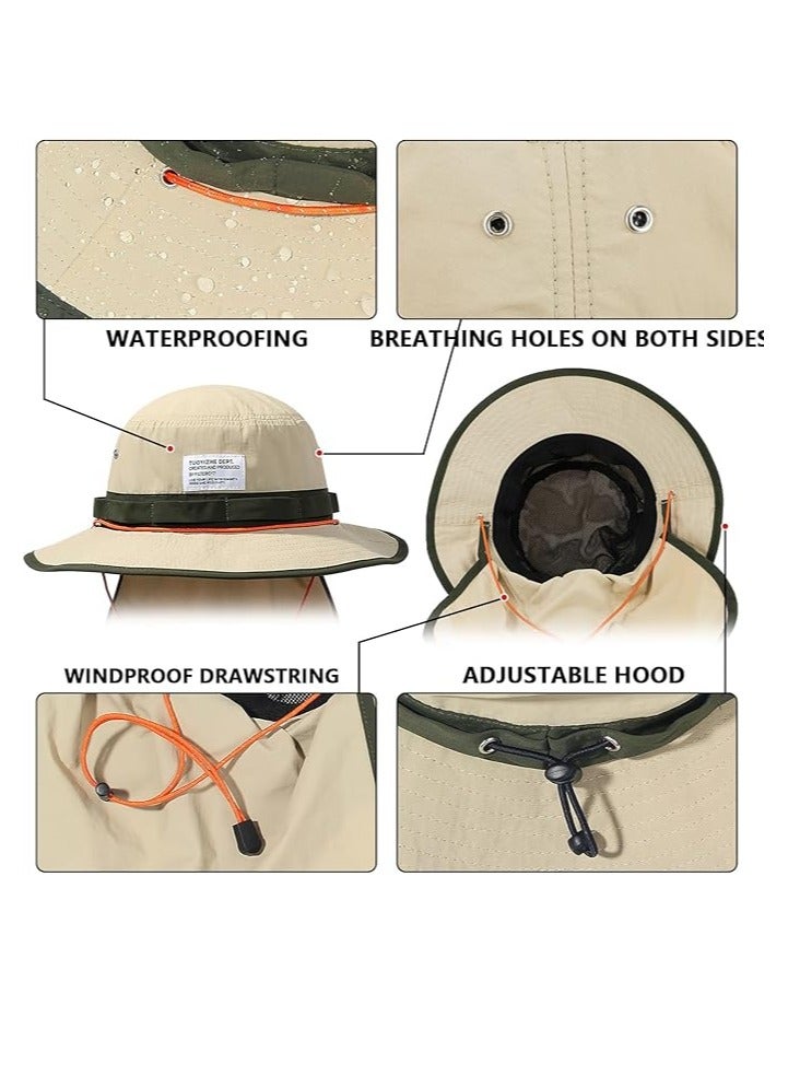 Excefore Waterproof Bucket Hat for Men Women, Quick Dry Wide Brim Boonie Hat Outdoor Fishing Hat with Neck Flap UV Protection Outdoor Sun Protective Jungle Hat Safari Hat Fishing Hat Unisex Khaki - Image 2