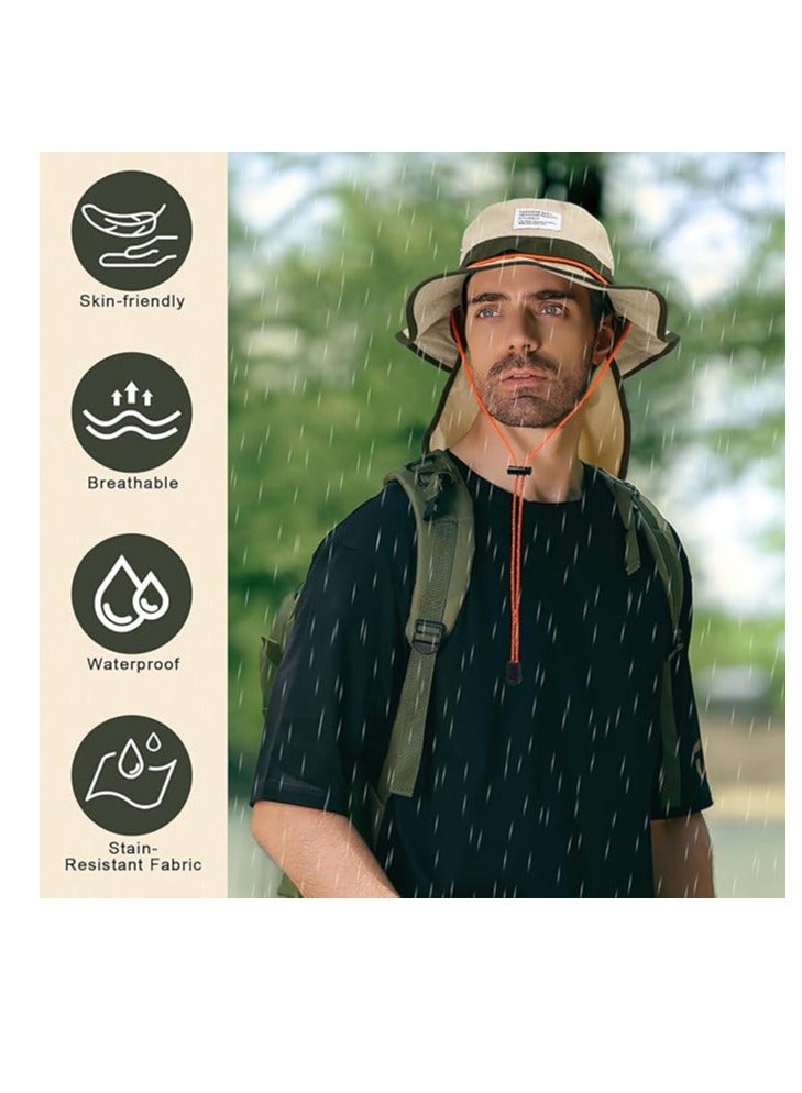 Excefore Waterproof Bucket Hat for Men Women, Quick Dry Wide Brim Boonie Hat Outdoor Fishing Hat with Neck Flap UV Protection Outdoor Sun Protective Jungle Hat Safari Hat Fishing Hat Unisex Khaki - Image 3
