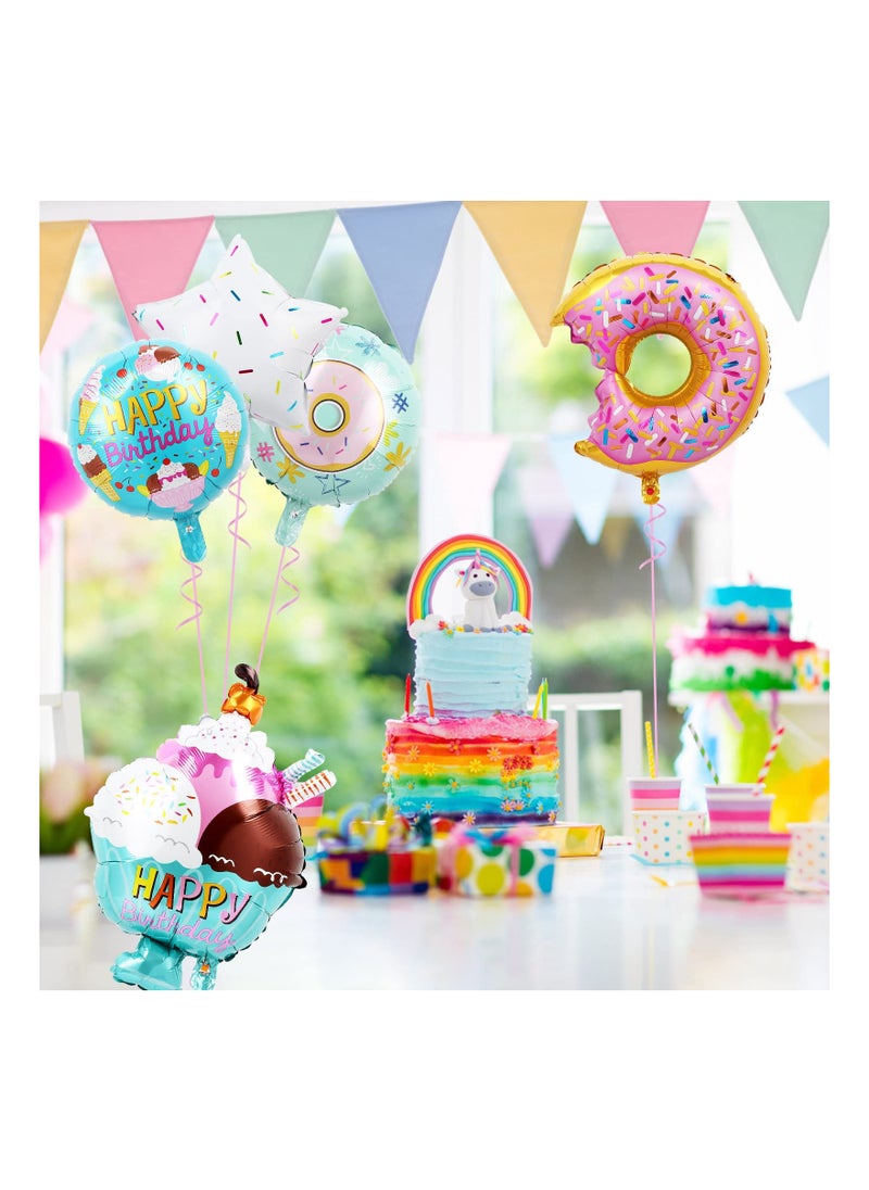 Generic - Donut Birthday Party Decorations for Girls - 5Pcs Sweet Donut and Ice Cream Foil Balloons, Perfect for Happy Birthday Celebrations for Kids and Women. - Image 1