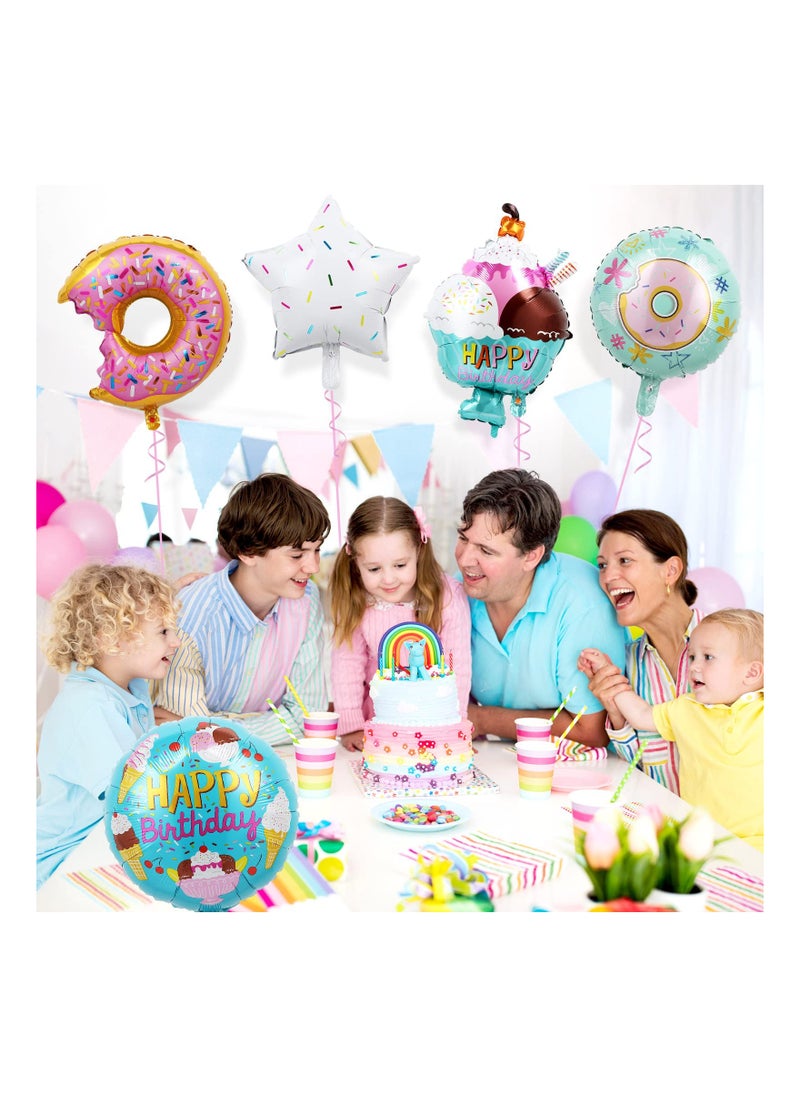 Generic - Donut Birthday Party Decorations for Girls - 5Pcs Sweet Donut and Ice Cream Foil Balloons, Perfect for Happy Birthday Celebrations for Kids and Women. - Image 1
