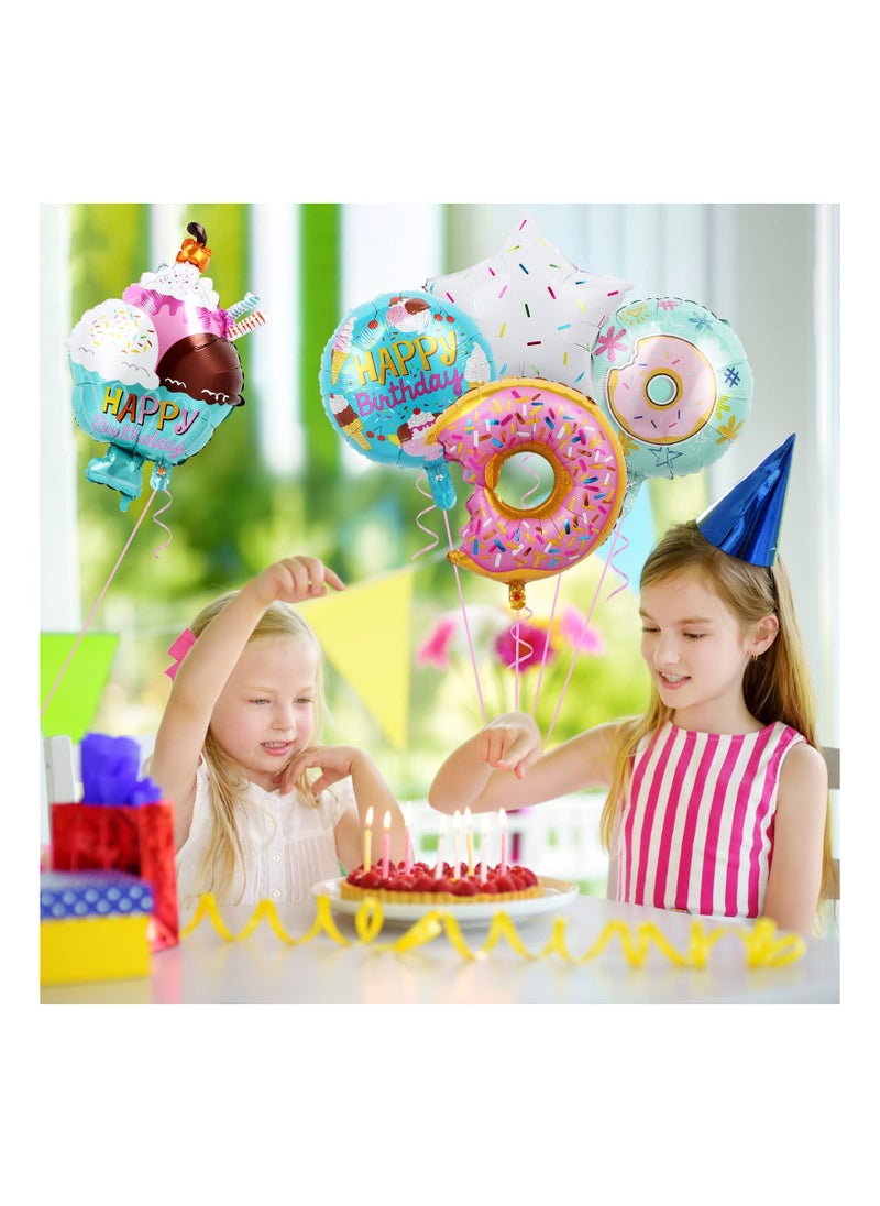 Generic - Donut Birthday Party Decorations for Girls - 5Pcs Sweet Donut and Ice Cream Foil Balloons, Perfect for Happy Birthday Celebrations for Kids and Women. - Image 1