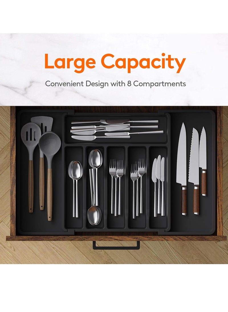 Generic Silverware Drawer Organizer,Expandable Utensil Organizer, Adjustable Kitchen Flatware Organizer Large Capacity Utensil Organizer and Storage Cutlery Tray for Spoons Forks Knives Black(Black)  - Image 2