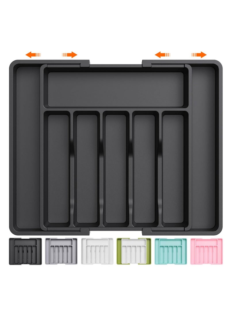 Generic Silverware Drawer Organizer,Expandable Utensil Organizer, Adjustable Kitchen Flatware Organizer Large Capacity Utensil Organizer and Storage Cutlery Tray for Spoons Forks Knives Black(Black)  - Image 1