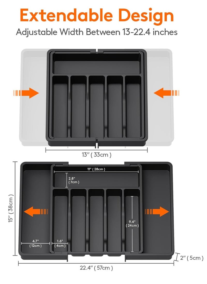Generic Silverware Drawer Organizer,Expandable Utensil Organizer, Adjustable Kitchen Flatware Organizer Large Capacity Utensil Organizer and Storage Cutlery Tray for Spoons Forks Knives Black(Black)  - Image 3