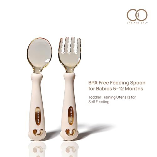 ONE AND ONLY Silicone Spoon & Fork Set for Baby: 360° Flexible Soft Handle Combo with Travel Case Feeding Spoon for 6-24 Month Toddlers - Image 2
