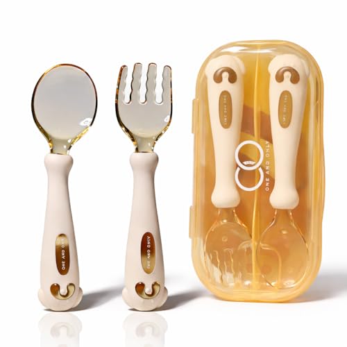 ONE AND ONLY Silicone Spoon & Fork Set for Baby: 360° Flexible Soft Handle Combo with Travel Case Feeding Spoon for 6-24 Month Toddlers - Image 1