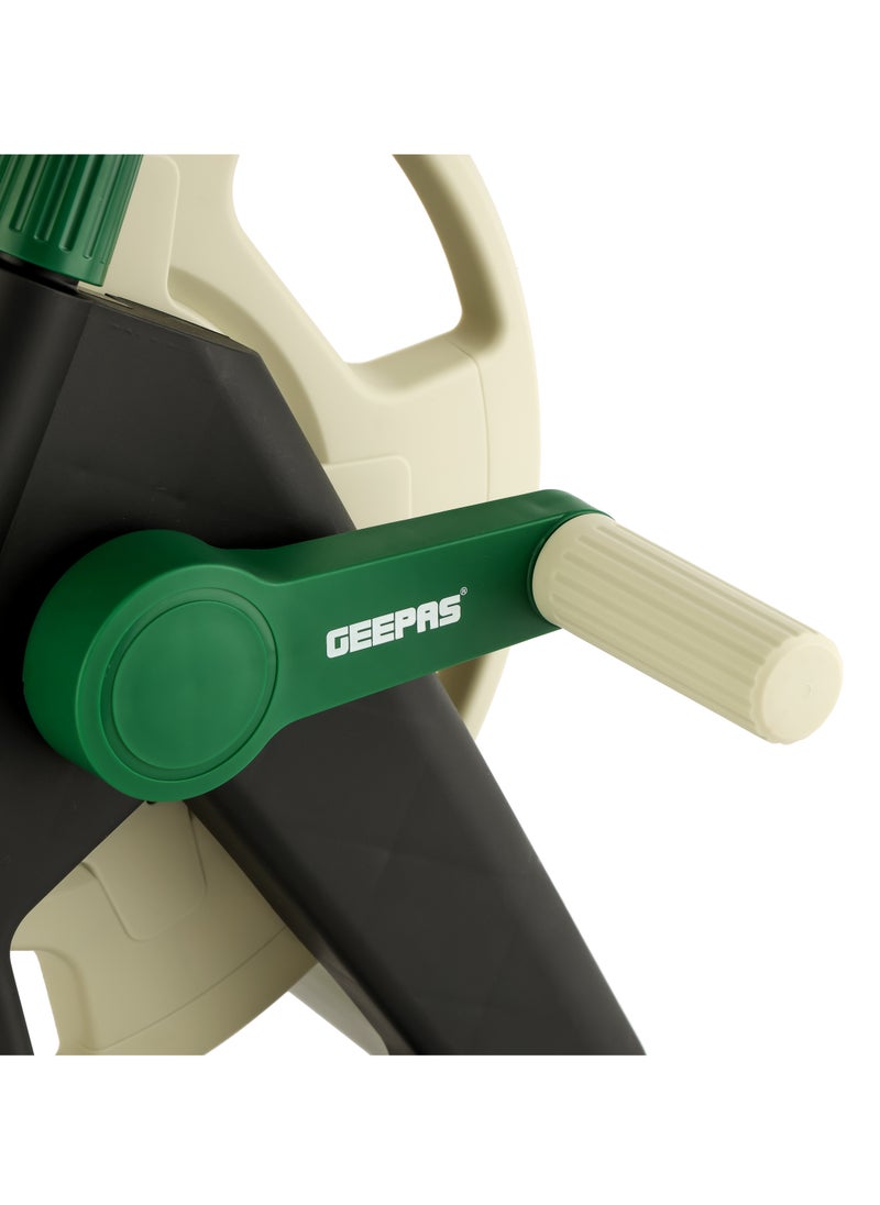 GEEPAS - Portable Hose Cart 1x5, Manual Retract Hose Reel, Slow, Return & Stop Anywhere, Portable Hose Reel Cart Level Track Reduces Hose Twisting - Image 1